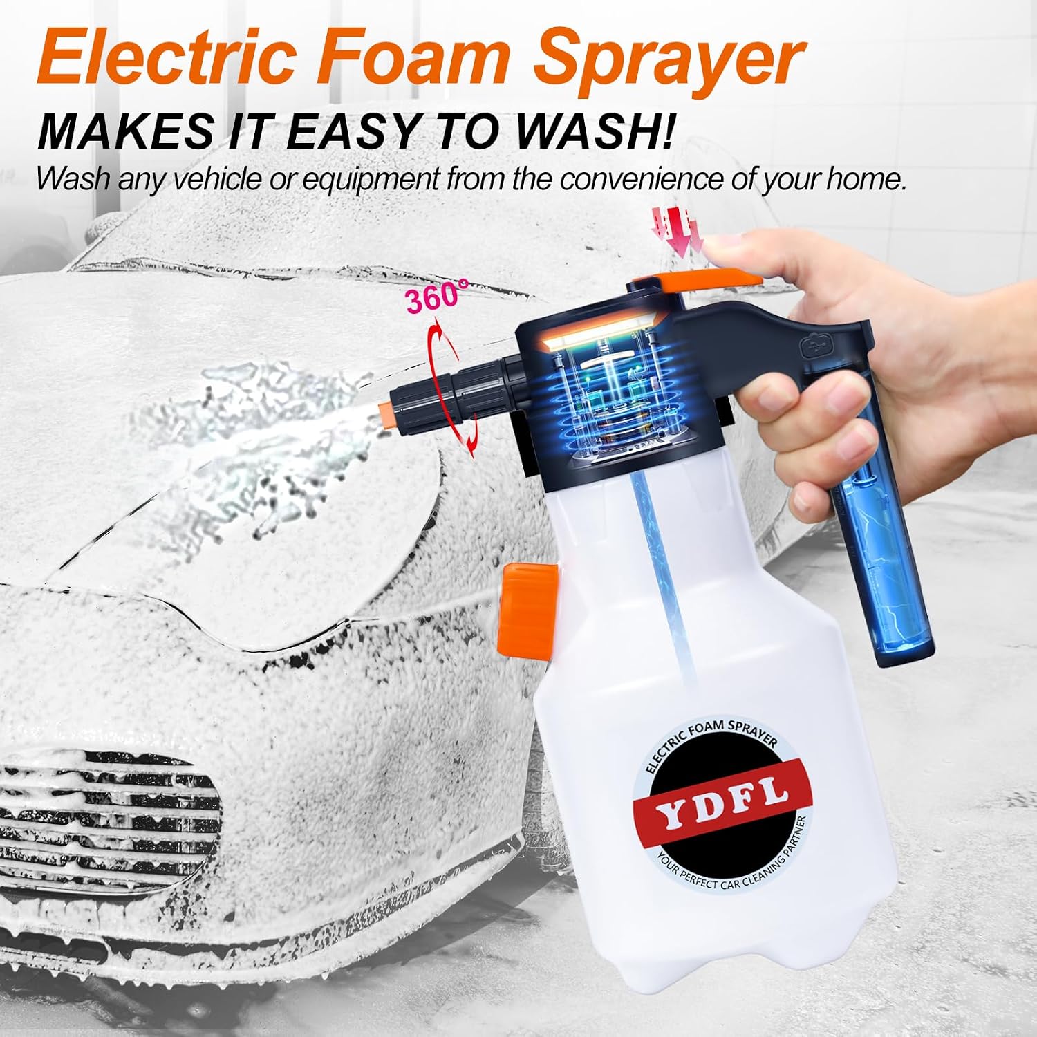 Electric Foam Sprayer,2L Pump Sprayer, Pressurized Sprayer with Charge for Home, Garden and Car Beauty and Cleaning