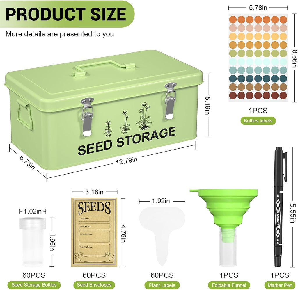 60 Slots Seed Organizer Seed Storage Seed Box 3 Compartments Seeds Organizer Storage Box Metal Garden Seeds Packet