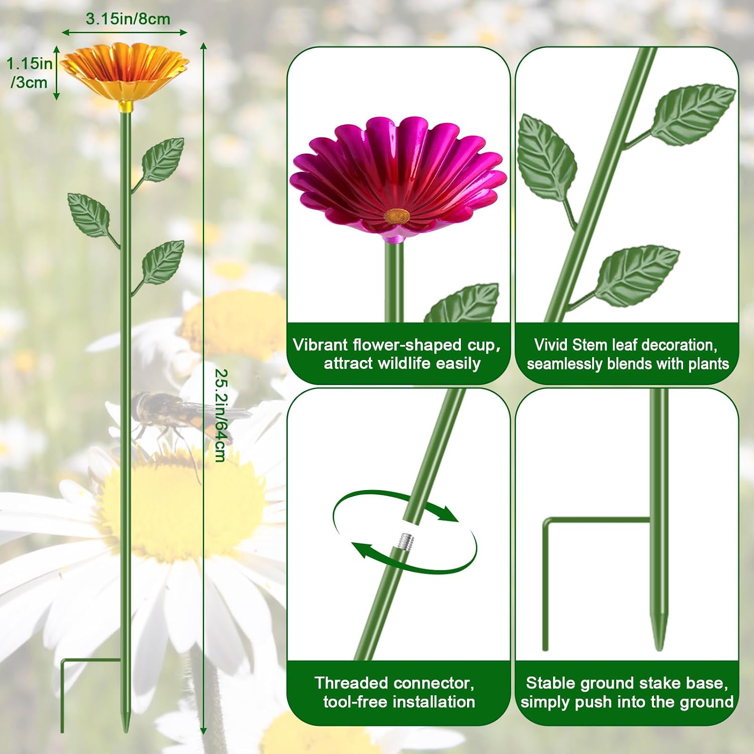 5 Pack Bee Watering Station, Metal Bee Feeder for Garden Flower Design Water Feeder for Outside Colorful Butterfly Bath