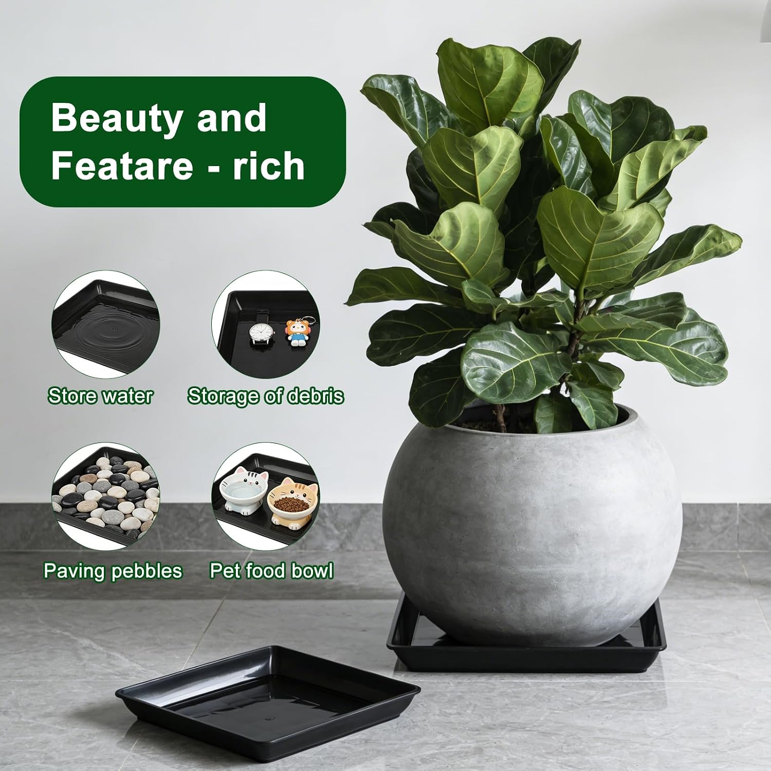 3 Pack 14 Inch Square Plant Saucer, Heavy Duty Plastic Plant Drip Trays for Pots, Durable Flower Pot Saucers for Indoor