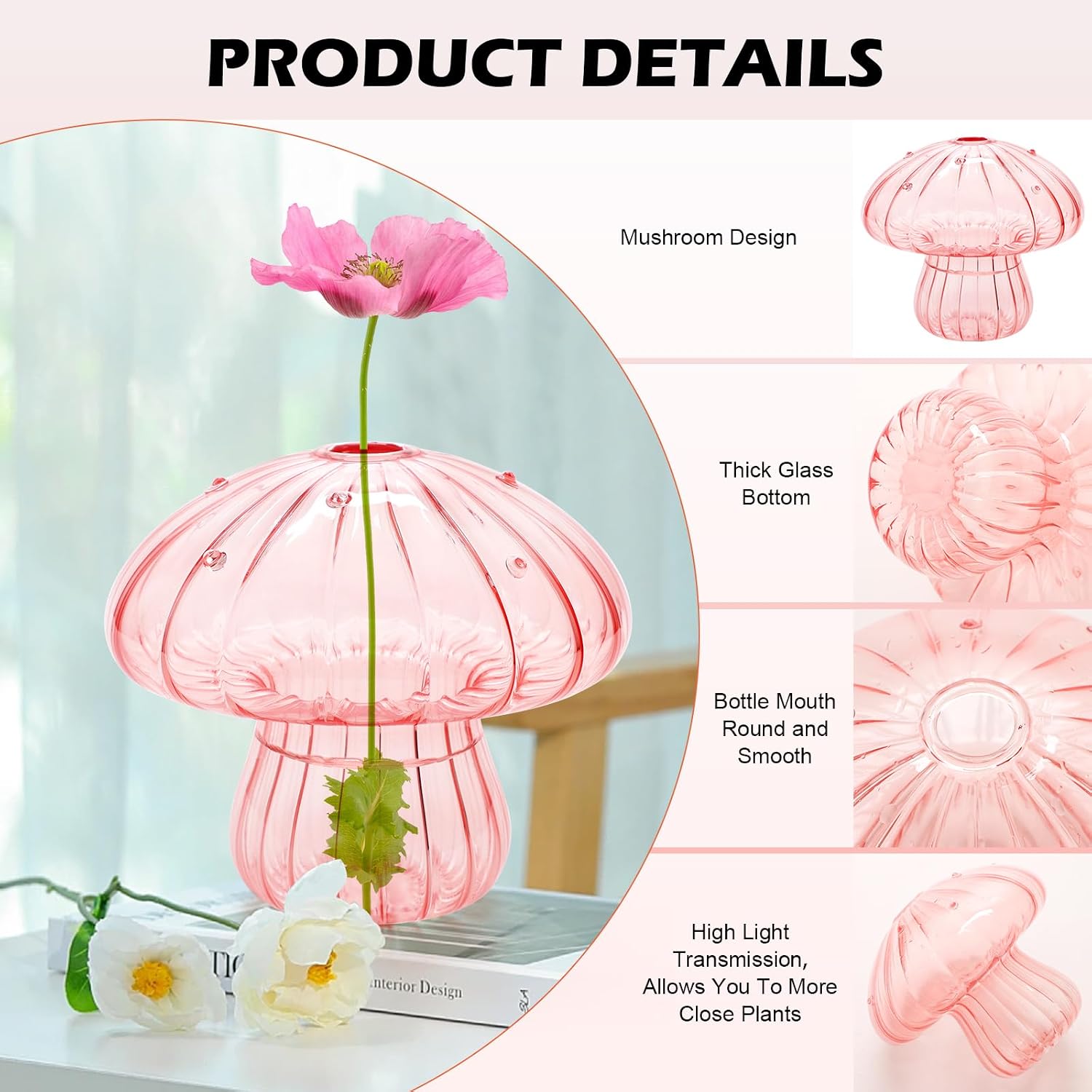 6Pcs Mushroom Vase, Coldairsoap Glass Mushroom Propagation Vases for Plants | 6 Colors Hydroponic Flower Small Bud Vase