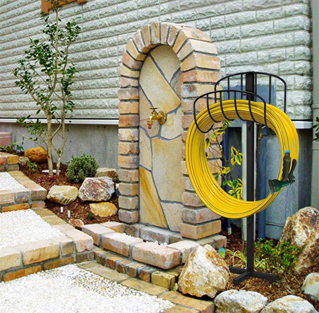 Freestanding Garden Hose Holder Hanger, Outdoor Heavy Duty Metal Water Hose Storage Holders Stand Organizer Rack