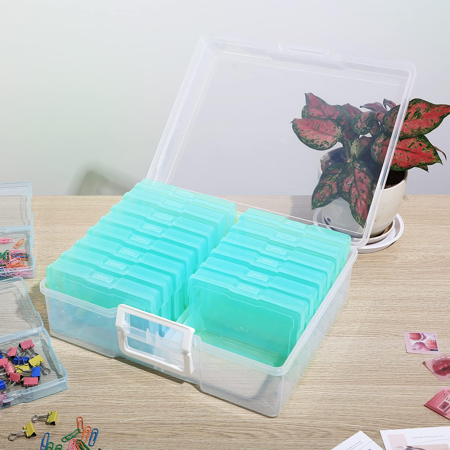 4" x 6" Photo Storage Case with Handle, 16 Inner Photo Organizer Keeper, Extra Large Storage Picture Boxes, Seed