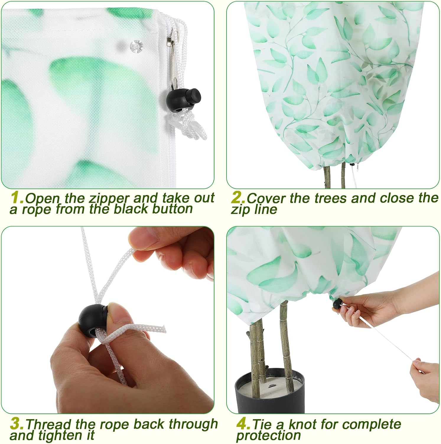 4 Pack Plant Covers Freeze Protection Winter Frost Covers with Zipper Drawstring Reusable Frost Cloth for Outdoor