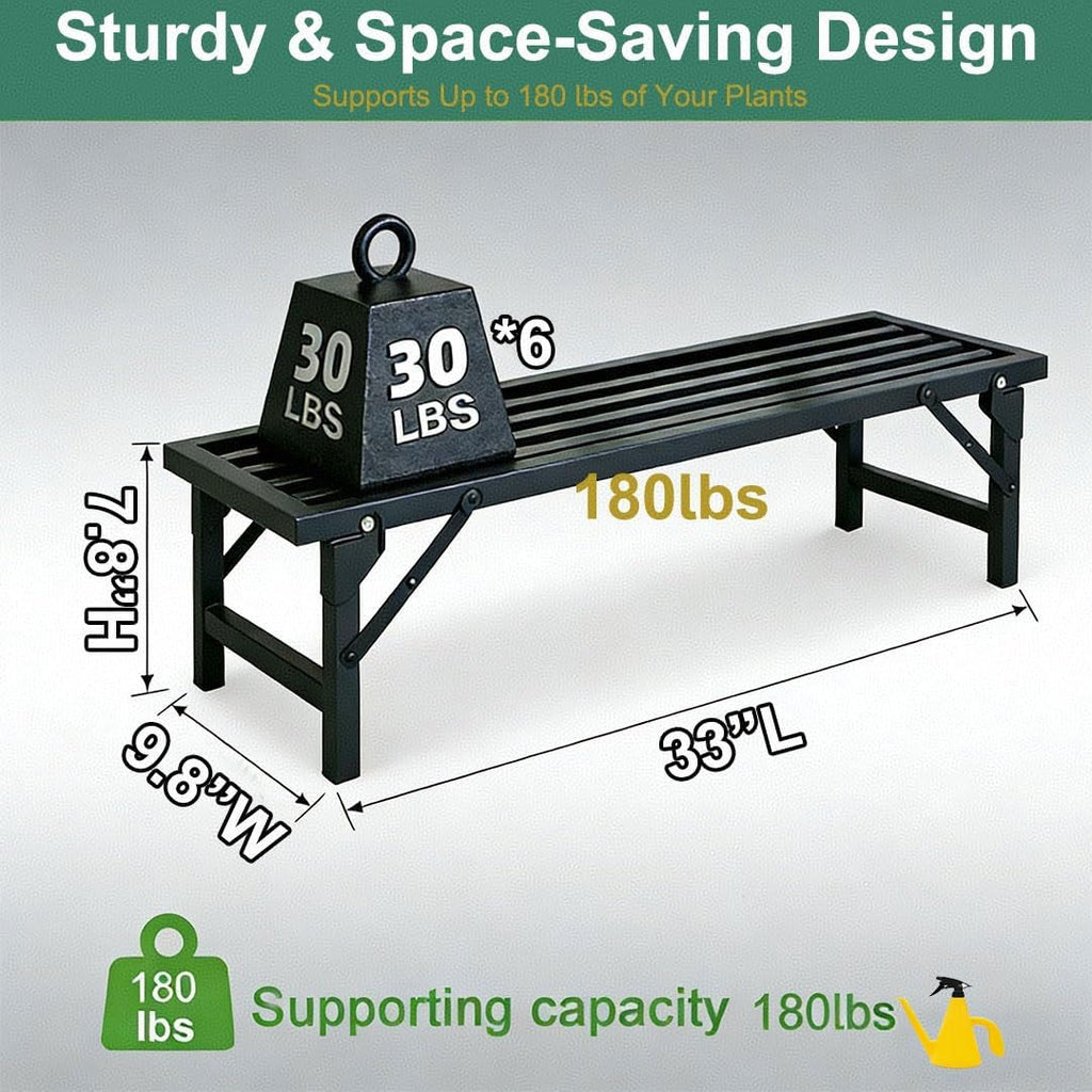Foldable Single Tier Plant Stand, Heavy Duty Iron Plant Shelf，Anti-Rust Waterproof Flower Pot Stand, Tool-Free Quick