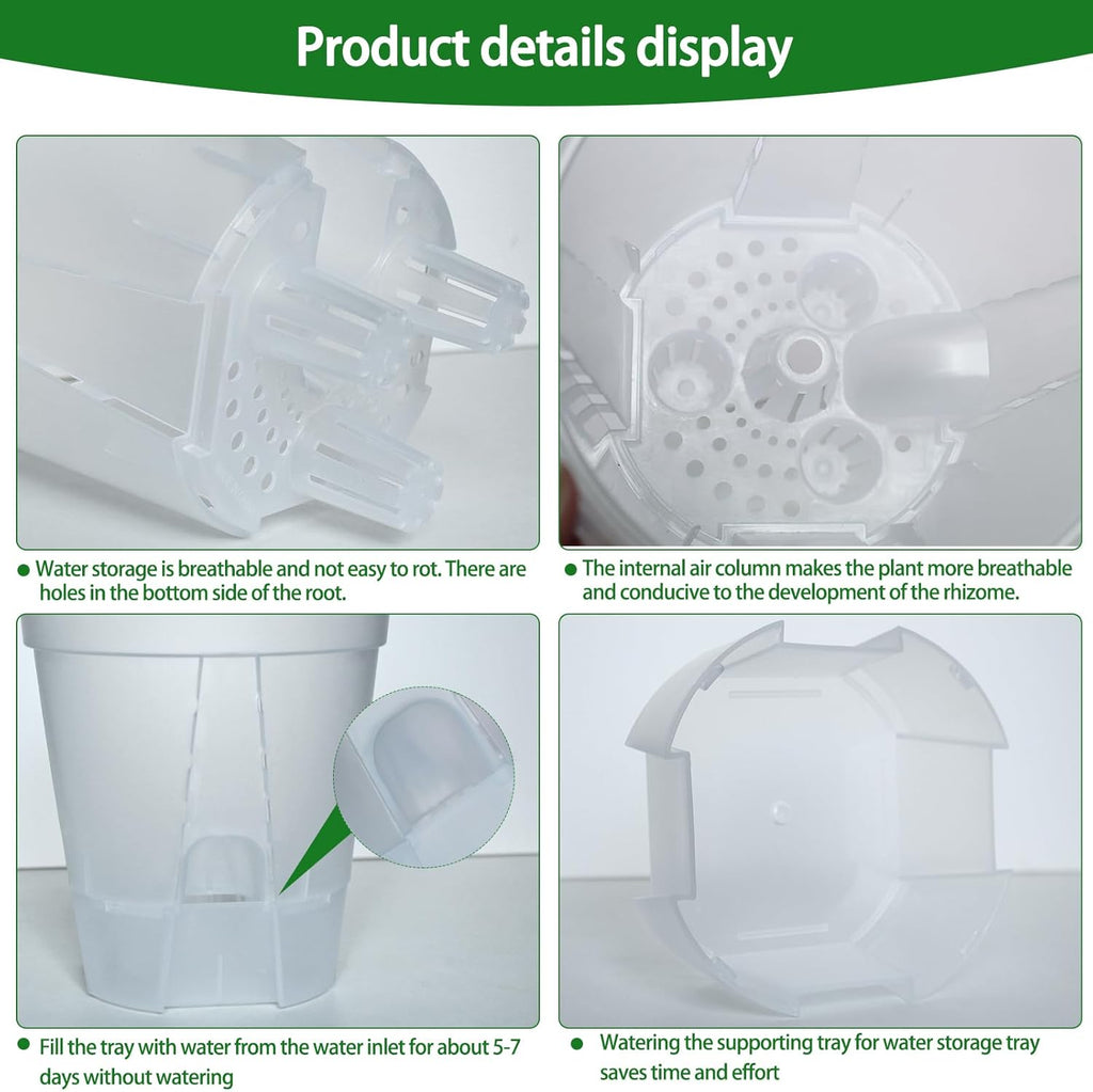 Cdd's Path 6-Pack Bare Root Planter Self Watering Pots Set with Holes for Indoor/Outdoor Plants, 2 Each of 5, 6 and 7