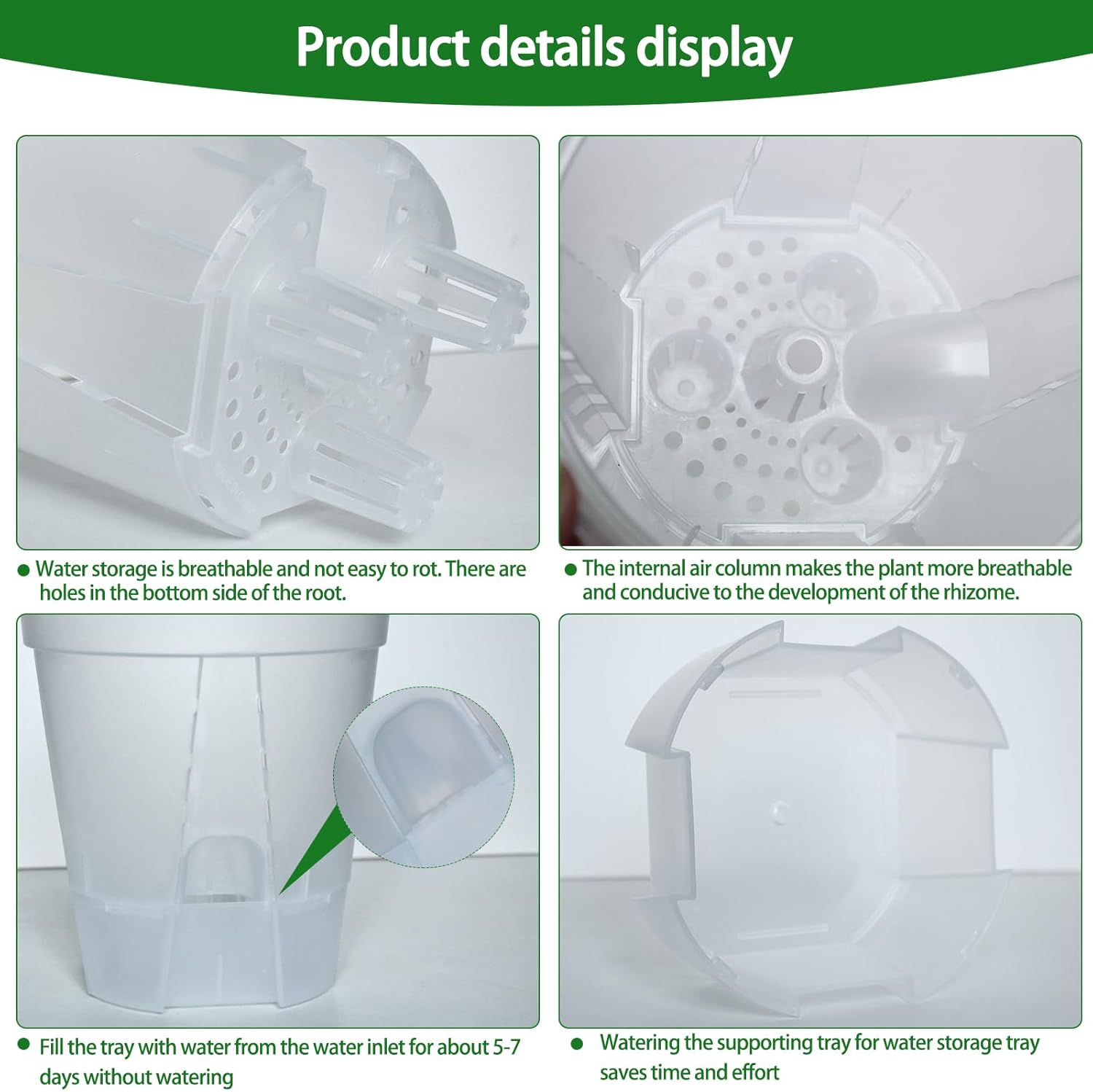 Cdd's Path 6-Pack Bare Root Planter Self Watering Pots Set with Holes for Indoor/Outdoor Plants, 2 Each of 5, 6 and 7