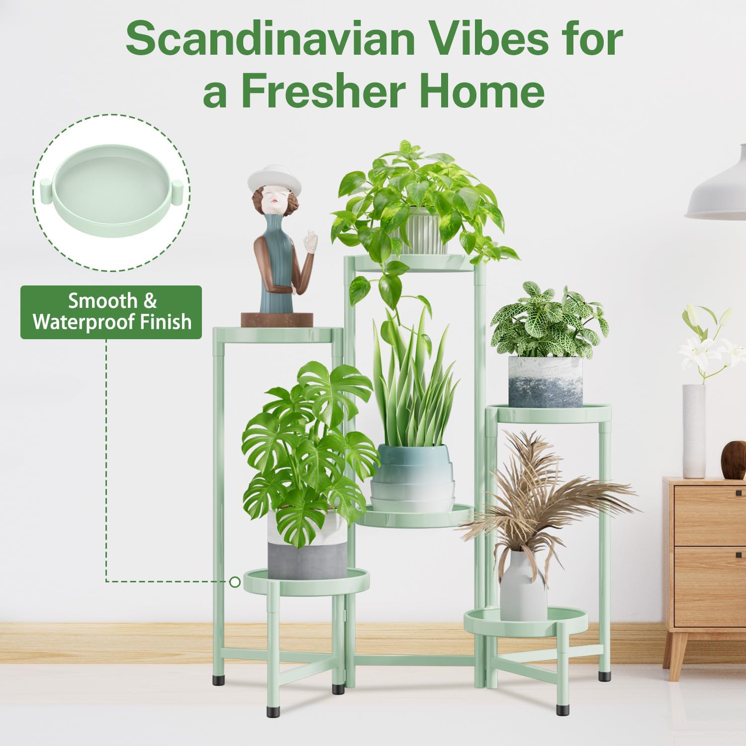 iDavosic.ly Plant Stand Indoor Outdoor, 6 Tier Metal Corner Shelf, Green | Tiered Flower Display Holder, Folding Multi