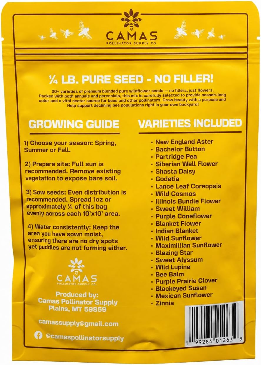 Camas Wildflower Seeds Bulk 1/4 lb – Perennial & Annual Wildflower Seed Mix for Planting Outside, Pure Seed No Fillers