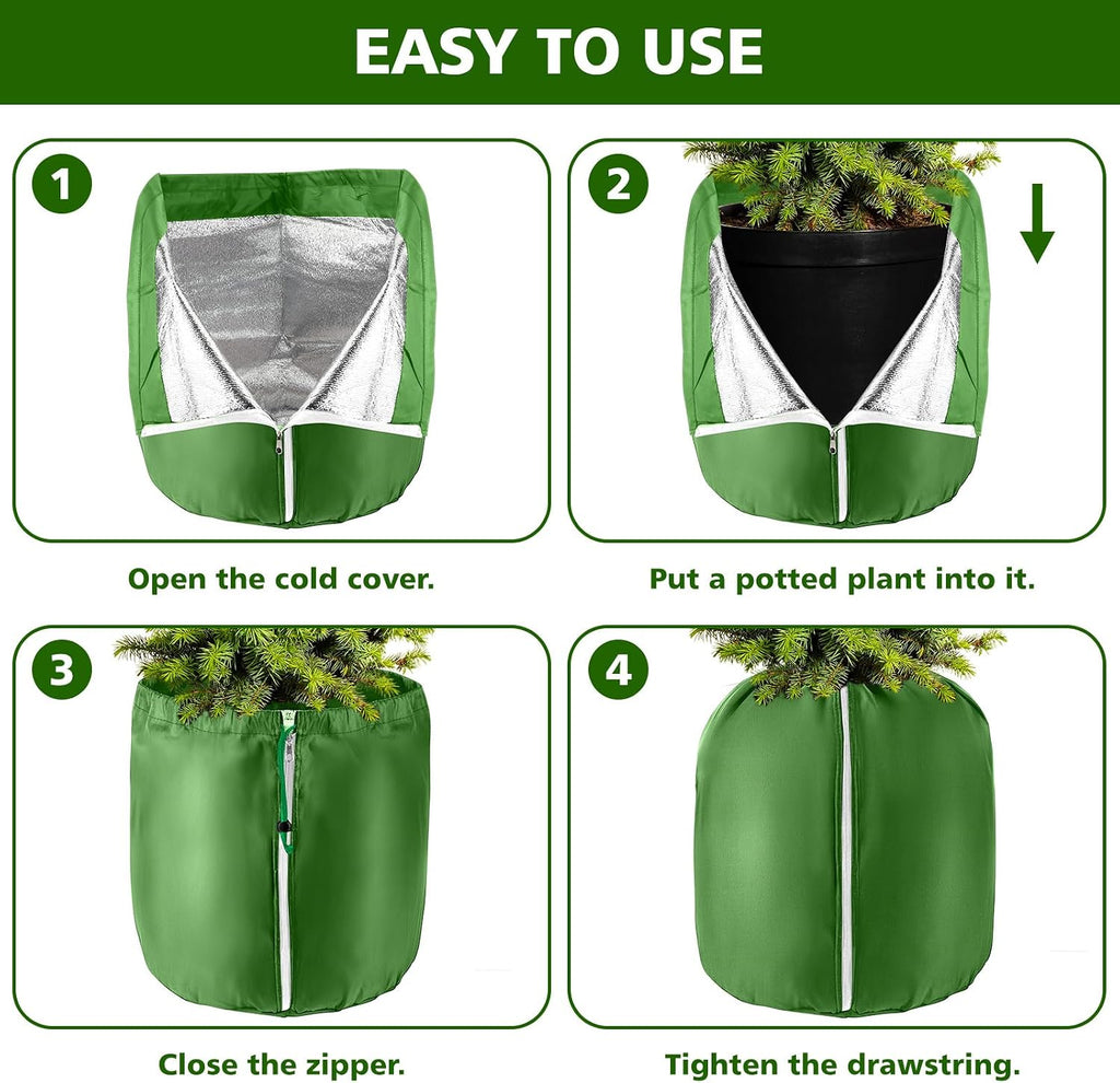 2 Pcs Large Plant Pot Covers for Winter Potted Plant Freeze Protection Cover Frost Jacket with Zipper Drawstring to