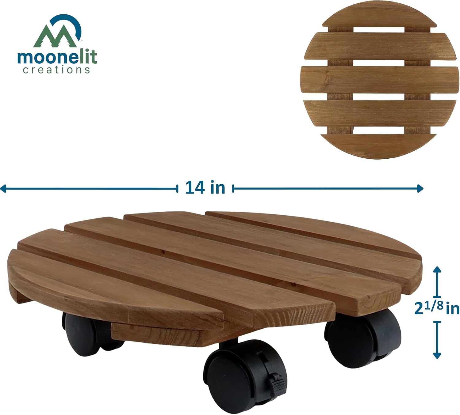 Fir Wood 12" Plant Caddy, 2 Pack, with Heavy Duty Wheels, 110 Lbs Capacity Dolly with 360-Degree Lockable Wheels for