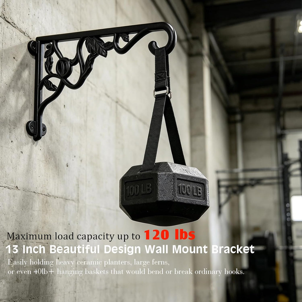 Heavy Duty Plant Hanger Bracket Set of 2, 13 inch RustProof Wall Mount Hook | 120LB Capacity, Bracket for Heavy