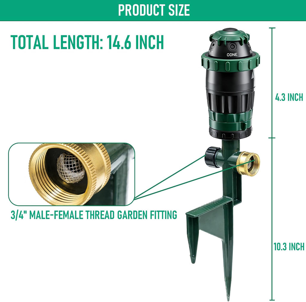 LIULO TOOL 2-Pack Gear Drive Sprinklers for Yard, 360 Degree Garden Water Sprinkler Head on Spike Base with 3/4 Inch