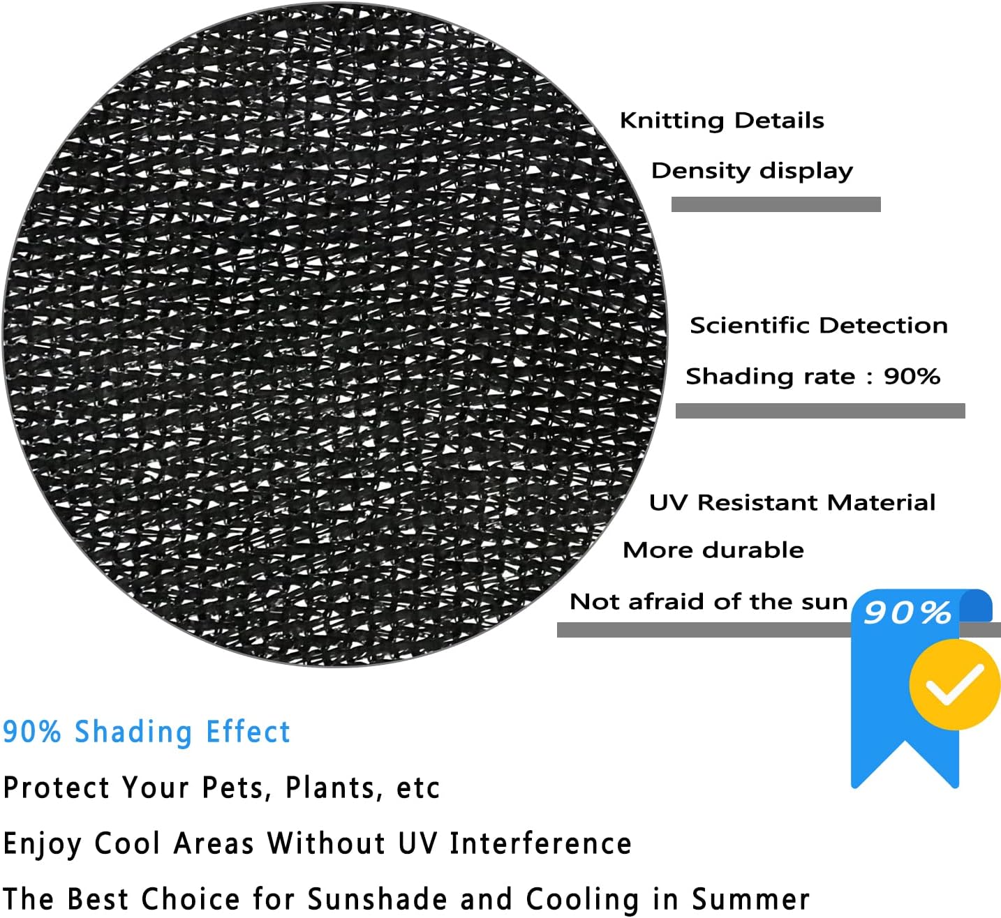 90% Shade Cloth, Black 10 ft x 20 ft, UV Resistant Shade Net for Outdoor, Garden Shade Mesh with Grommets, for Pergola