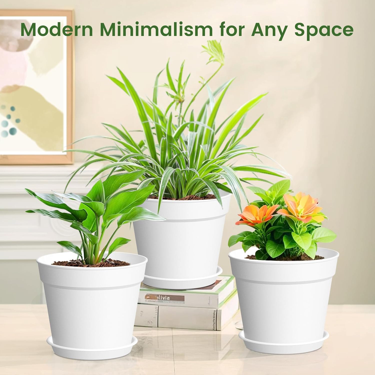 SwinDuck 20 Pack 6 Inch Plant Pots with Drainage and Saucers, White Plastic Flower Pots for Indoor and Outdoor Plants