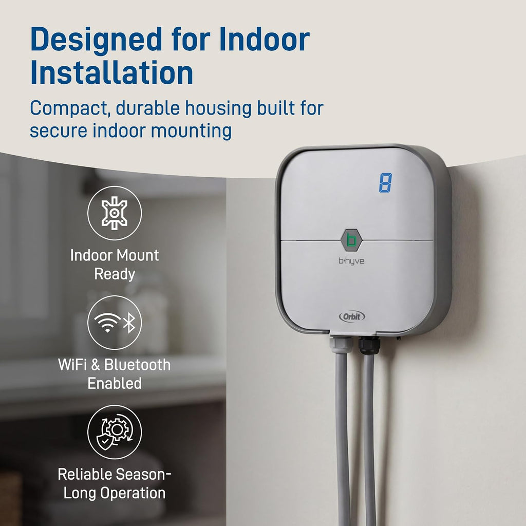 Orbit B-hyve Indoor Smart Sprinkler Controller - 8-Zone - WiFi Irrigation Controller - App Controlled Irrigation with