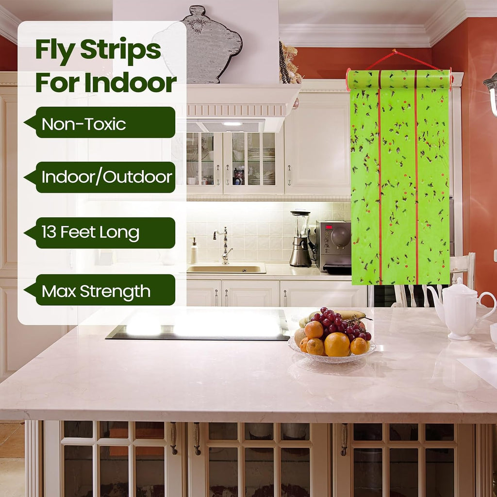 Qualirey 12 Rolls Fly Traps 157ft Fluorescent Green Hanging Sticky | Adhesive Fly Paper for Outdoor Indoor, Catches