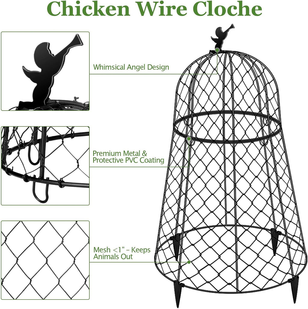 6 Pack Plant Protectors from Animals, Garden Cloches for Plants, Rustproof Chicken Wire Cloche Plant Cages to Keep