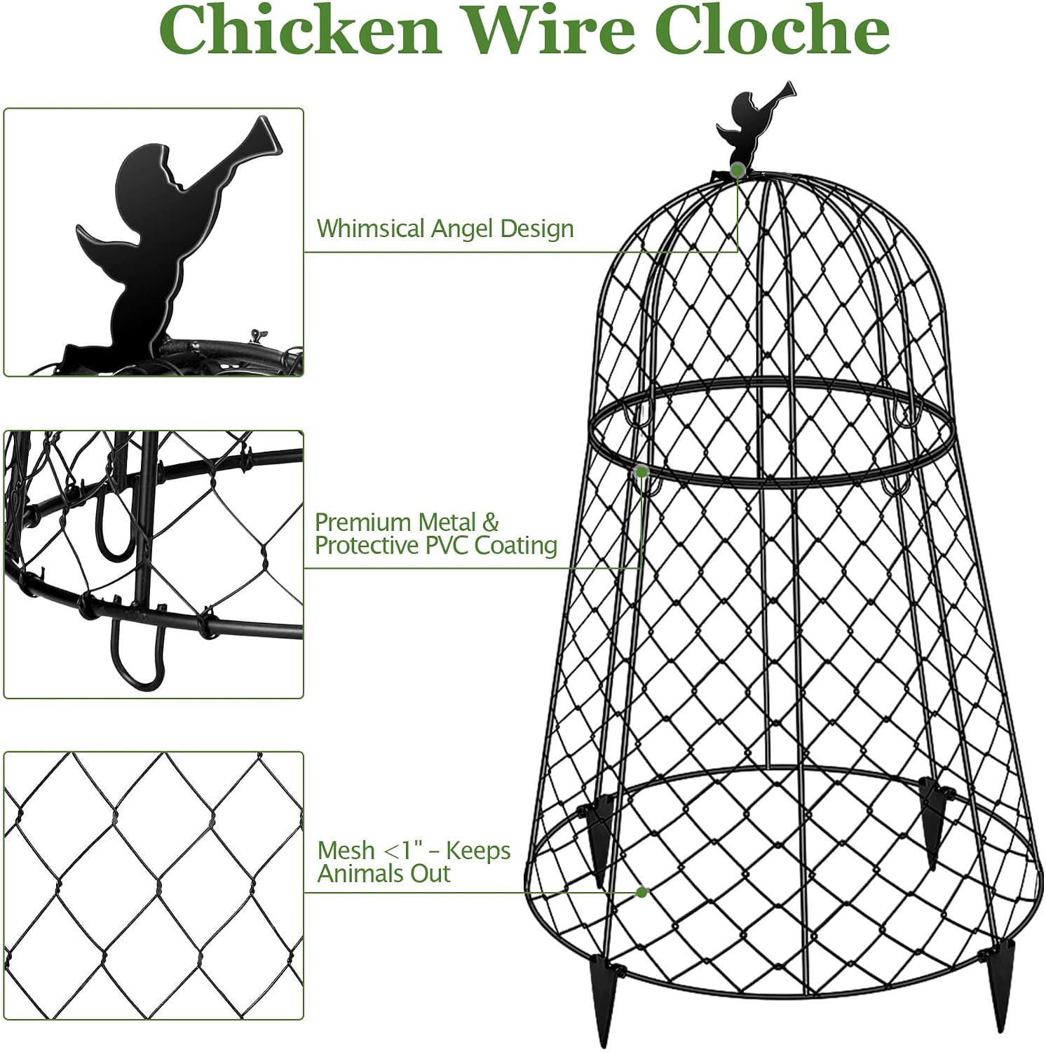 6 Pack Plant Protectors from Animals, Garden Cloches for Plants, Rustproof Chicken Wire Cloche Plant Cages to Keep