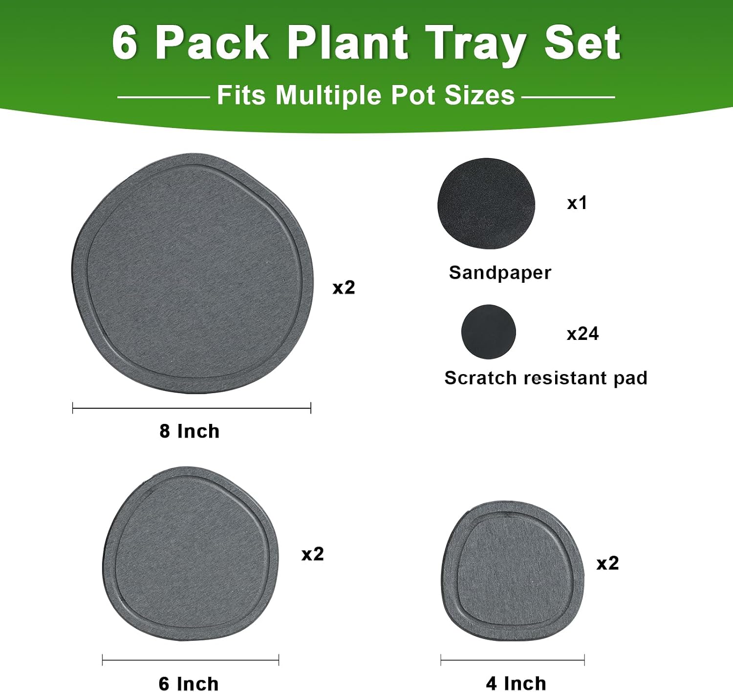 4 6 8 Inch 6 Pack Diatomite Plant Saucers for Indoors, Plant Drip Tray | XRzitky Quick Absorbent and Dry Plant Plates