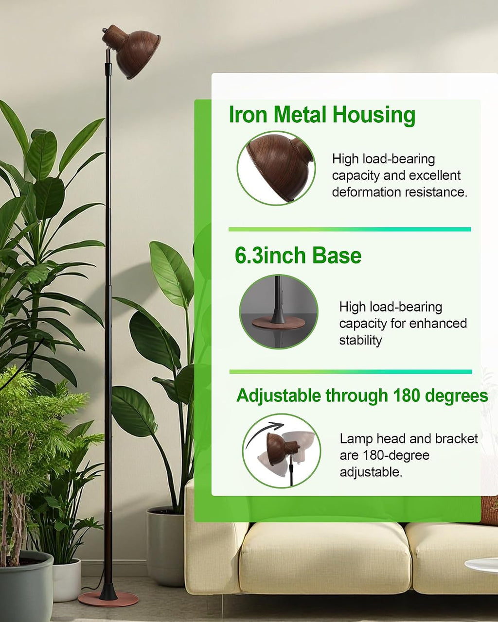 Plant Grow Light for Indoor Plant, Walnut Wood Grain LED Grow Light,Elevating Plant Lamp,Height Adjustable,Automatic
