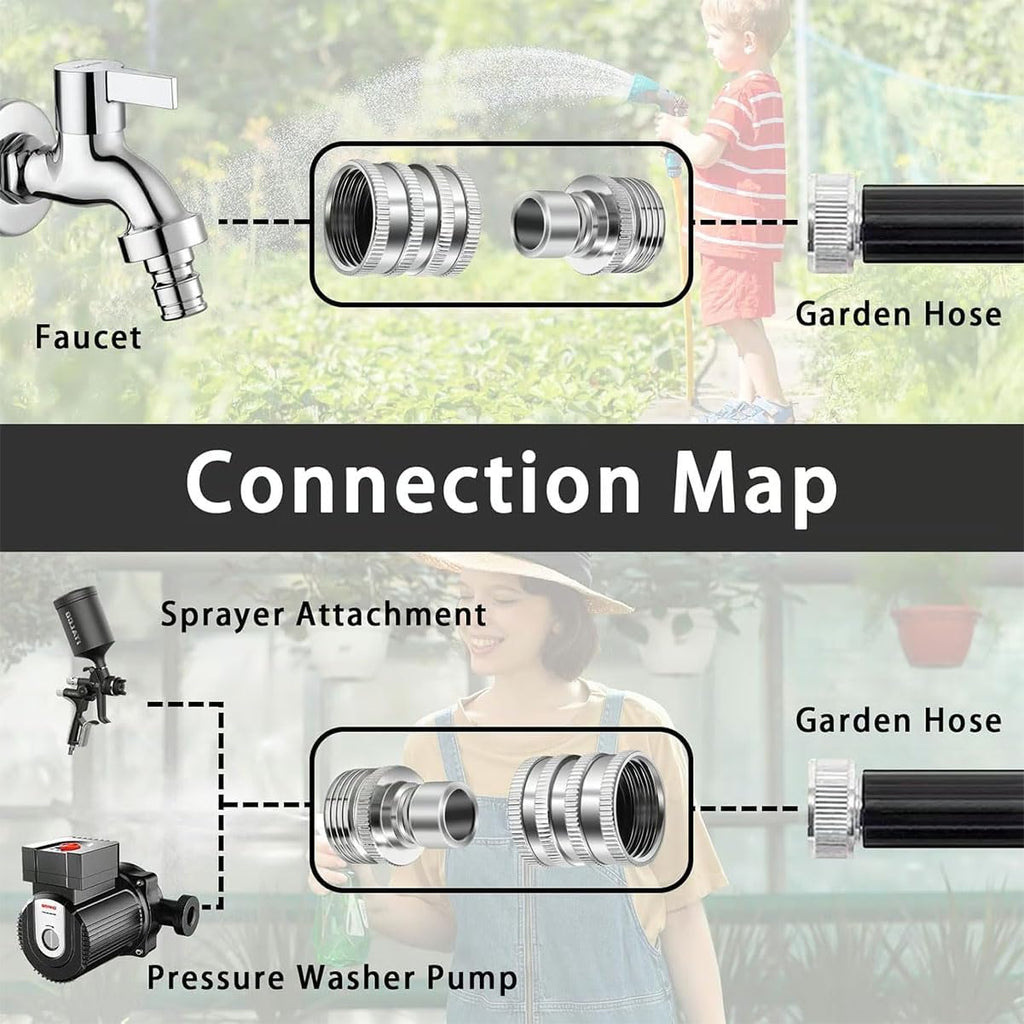 Stainless Steel Garden Hose Quick Connect Fittings Set, 3/4" GHT Garden Hose Quick Connect Kit, Heavy-Duty Stainless