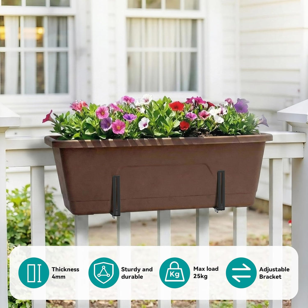 Adjustable Planter Box Brackets,Enhanced Bottom Support,Universal Outdoor Hanging Brackets,Flower Box Brackets for