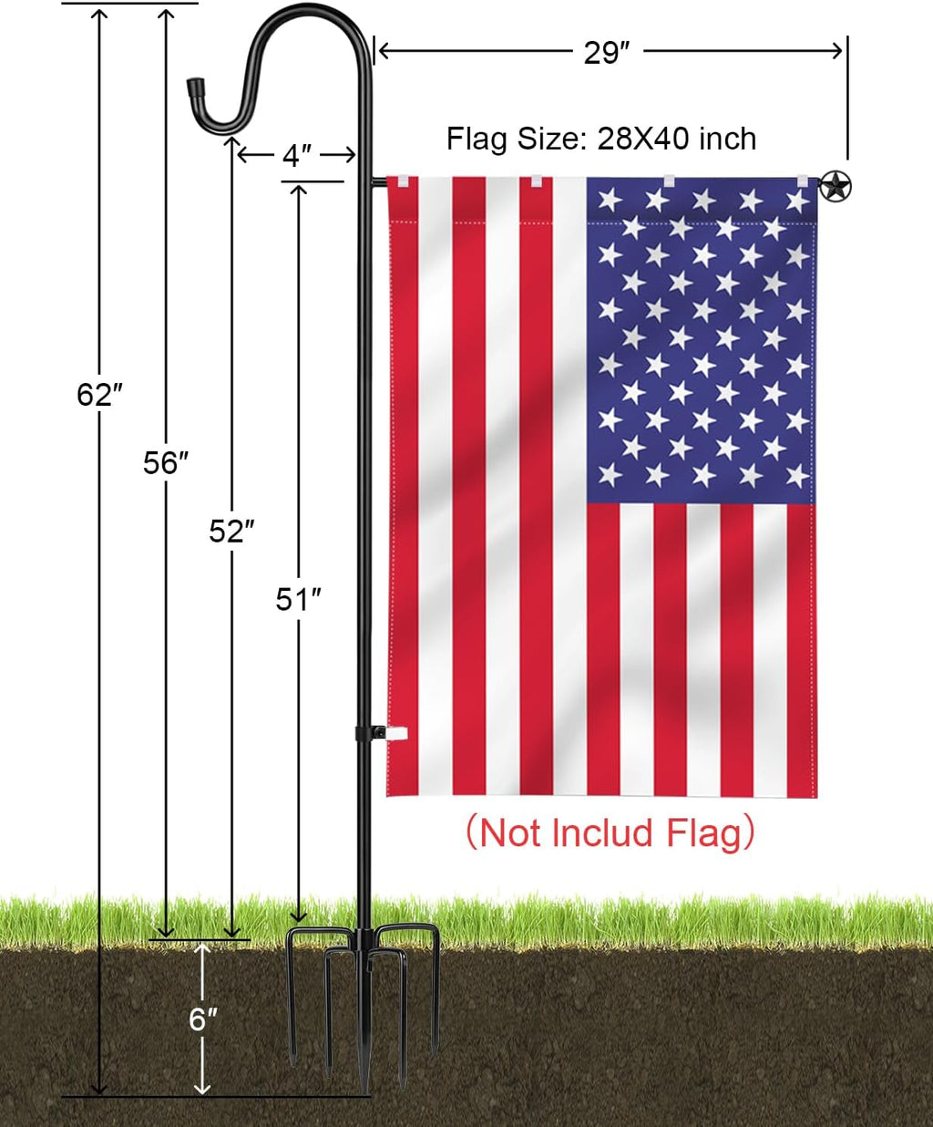 LOPANNY Large Garden Flag Holder Stand Pole for 28 x 40 Flags with Shepherds Hooks for Outdoor - Upgraded Sturdy 60