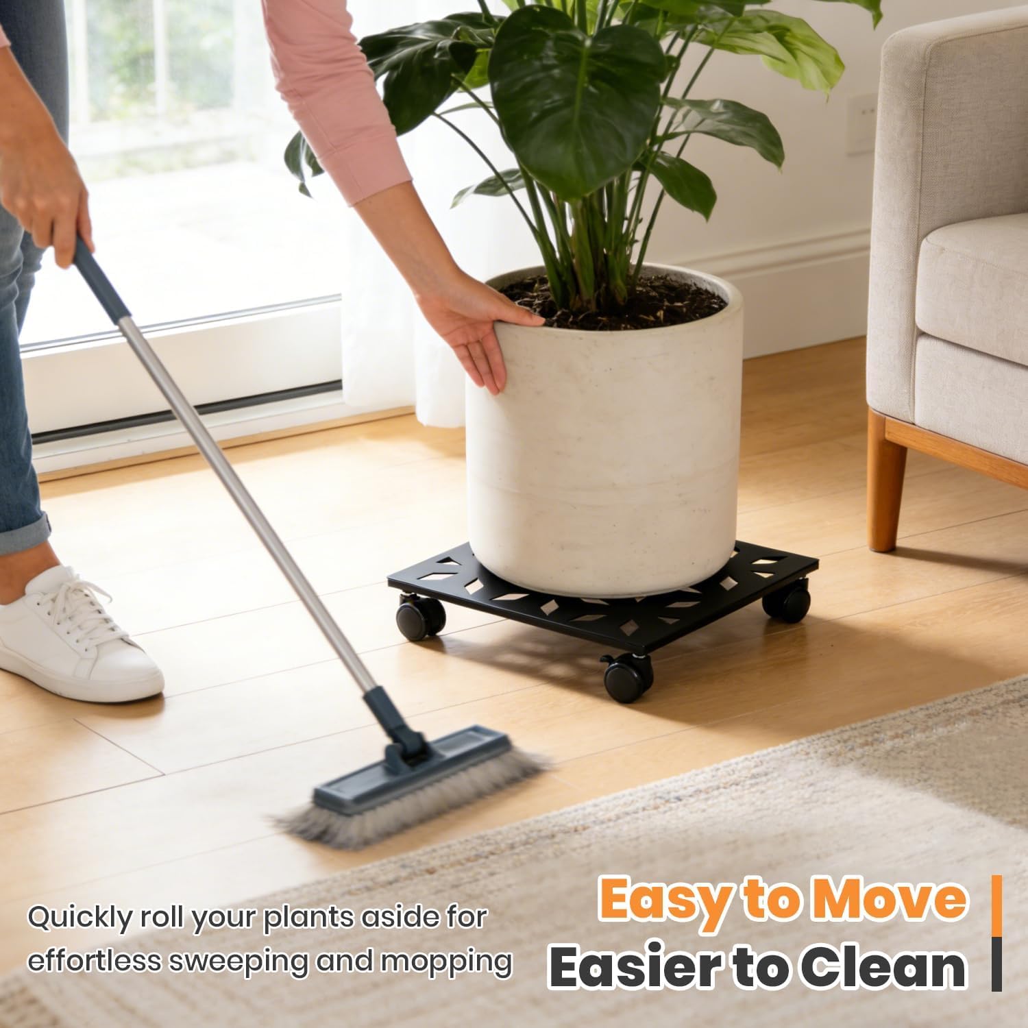 Party Zealot 12 Inch Plant Caddy with Wheels, 3 Pack Plant Stand with Wheels Heavy-Duty Metal Square Rolling Plant