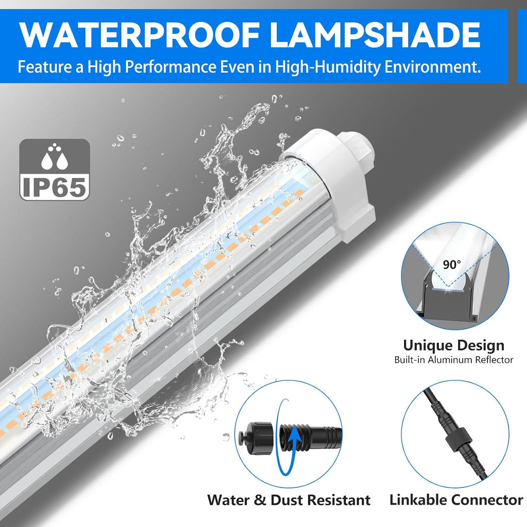 JESLED Waterproof T8 2FT Grow Lights, Full Spectrum Indoor Plant Light, 2P | 48W(2 X 24W)300W Equivalent, V-Shaped