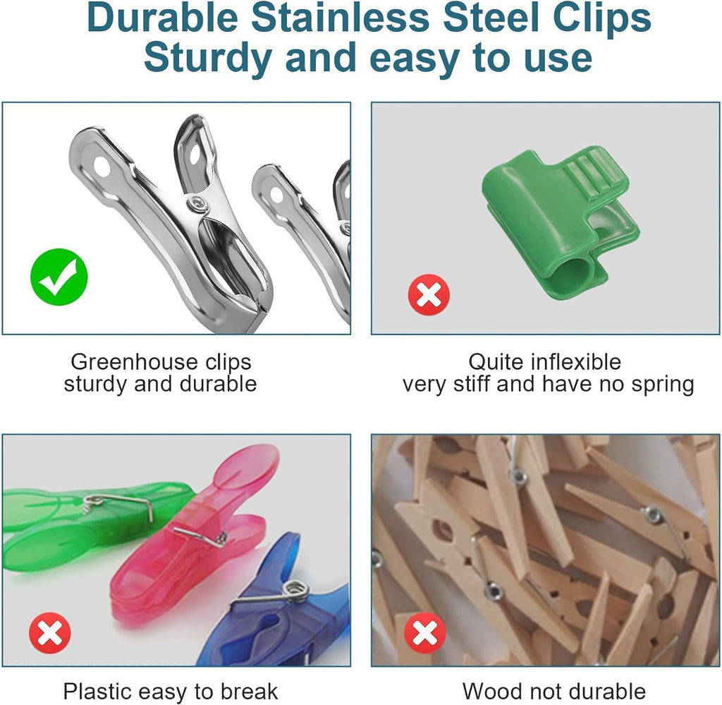 120 Pcs Garden Clips, Greenhouse Clamps, Stainless Steel Greenhouse Clips for Netting, Heavy Duty Row Cover Clips with