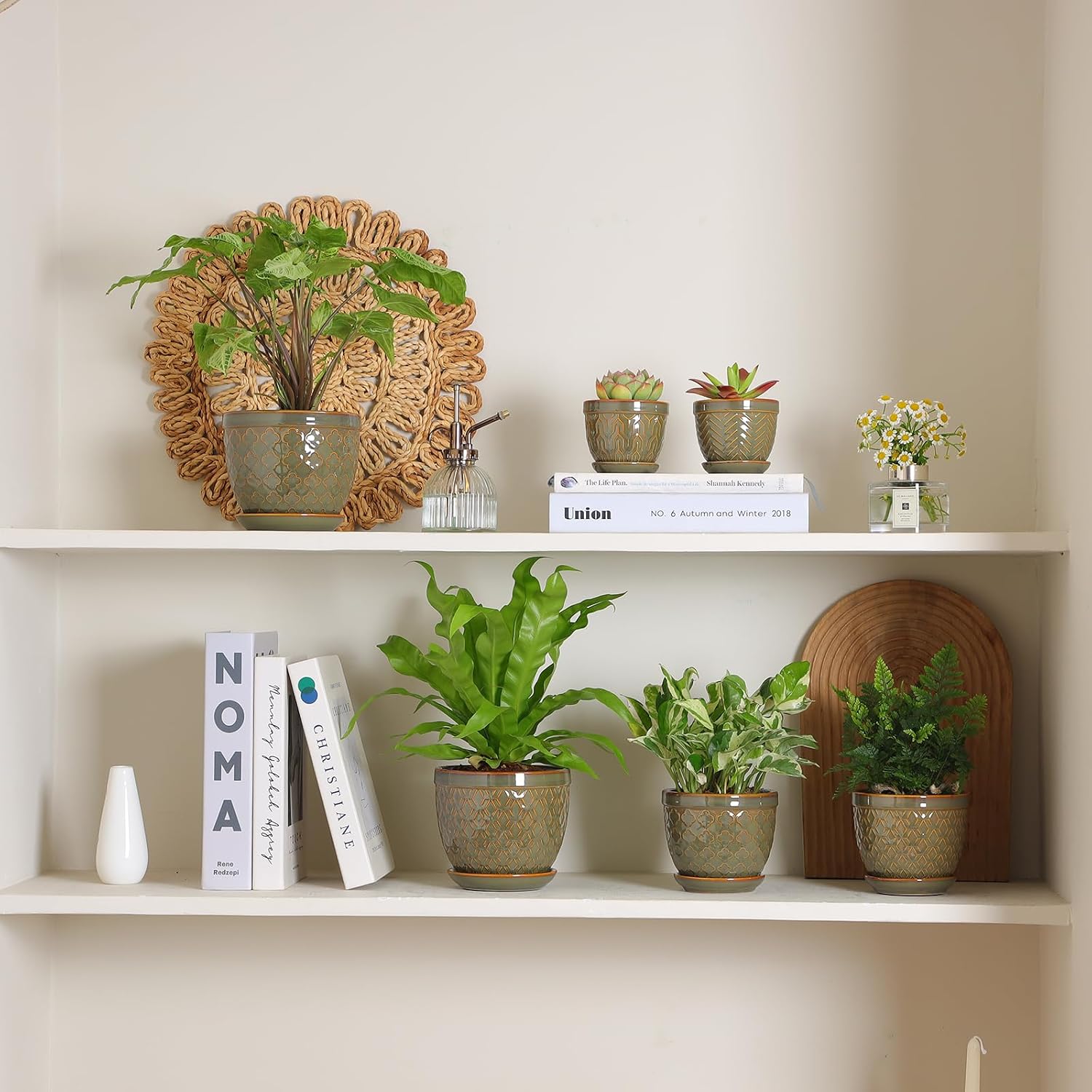 Sureasy Ceramic Plant Pots, 4.7 Inch Flower Pots for Indoor Plants, Succulent Pots with Saucer and Drainage Hole