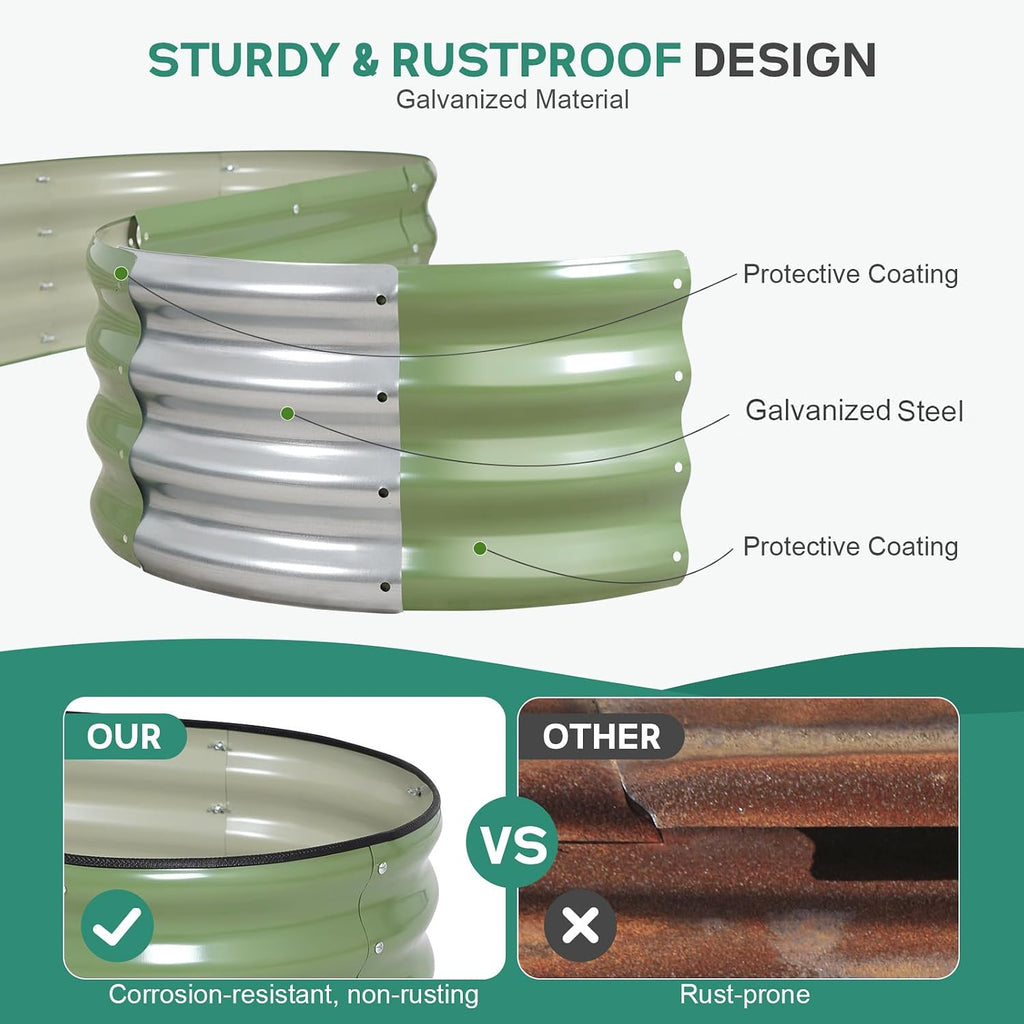 Galvanized Raised Garden Bed Outdoor, 4x2x1ft, Olive Green | Outdoor Oval Metal Garden Planter Box, Bottomless, Safety