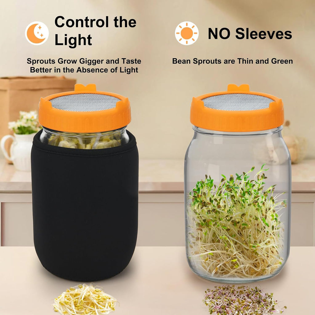 Lulonpon Sprouting Kit, 4 Sprouting Jar Kits, Wide Mouth Quart Mason Jars with Stainless Steel Screen Sprout