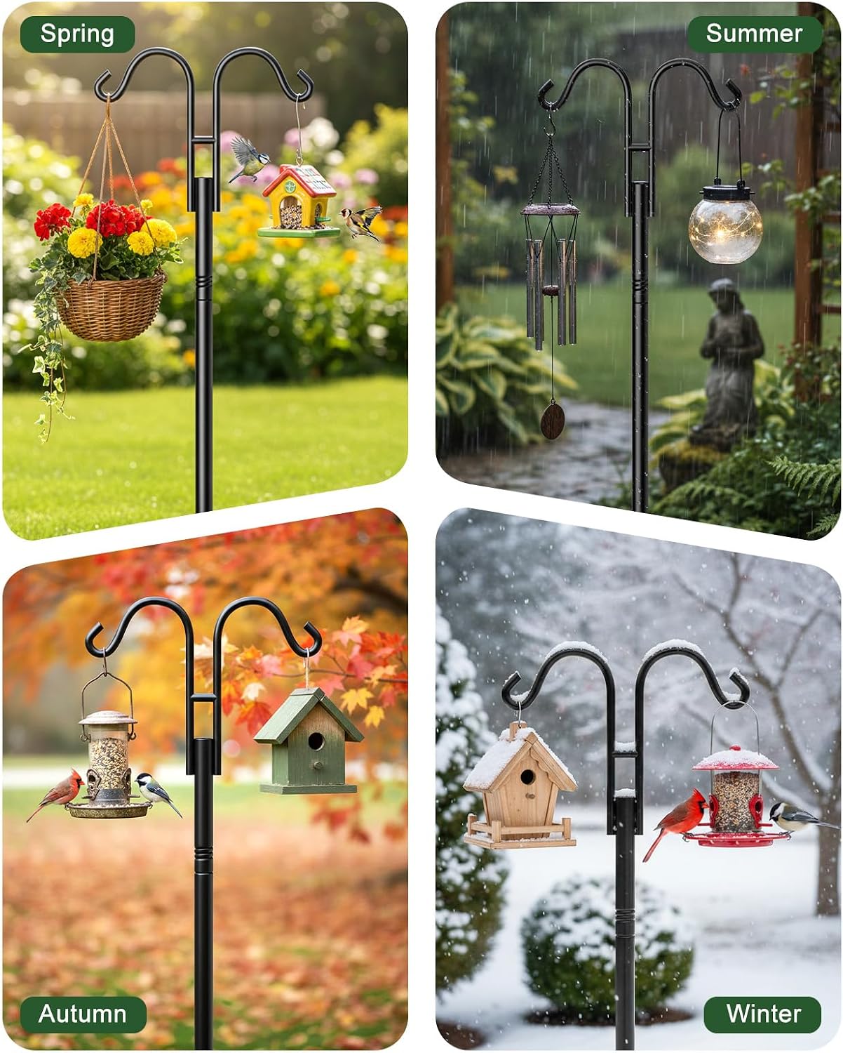Shepherds Hooks for Outdoor Plant Hanger Hummingbird Feeders for Outdoors | Double Shepherds Hooks ,86 Inch Bird Feeder