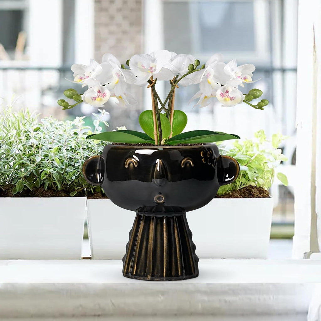 Head Planter 7 Inch - Ceramic Face Planters with Drainage Hole, Funny Succulent Pots for Indoor Outdoor, Cute
