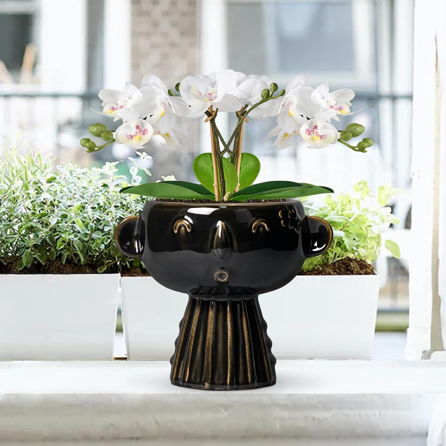 Head Planter 7 Inch - Ceramic Face Planters with Drainage Hole, Funny Succulent Pots for Indoor Outdoor, Cute