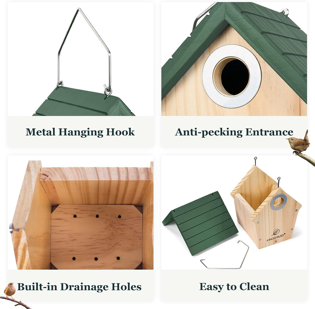 Kingsyard Cedar Hanging Bird House with Metal Predator Guard for Wren | Cedar Wren House with 1-inch Entry Hole, Metal