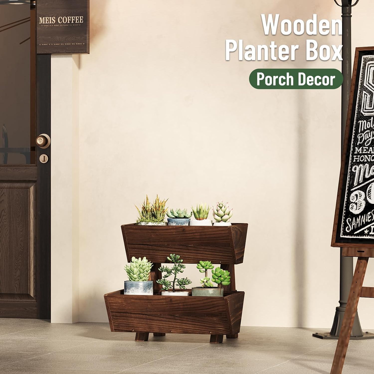 2-Tier Vertical Wooden Raised Garden Bed, Garden Planter Box,Carbonized | Freestanding Wood Flower Rack, Planter Box
