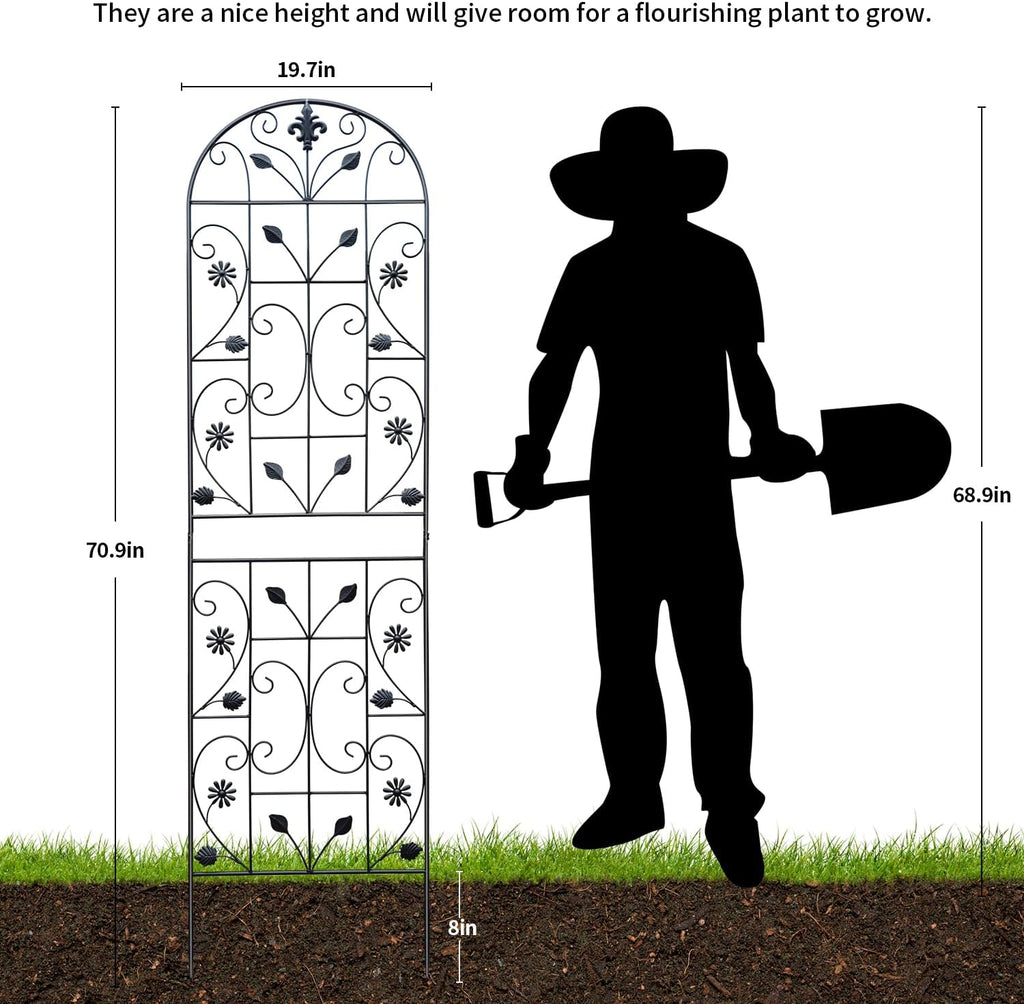 70.8" Metal Garden Trellis for Climbing Plants, 2 Pack Black | Rustproof steel lattice supports roses, clematis