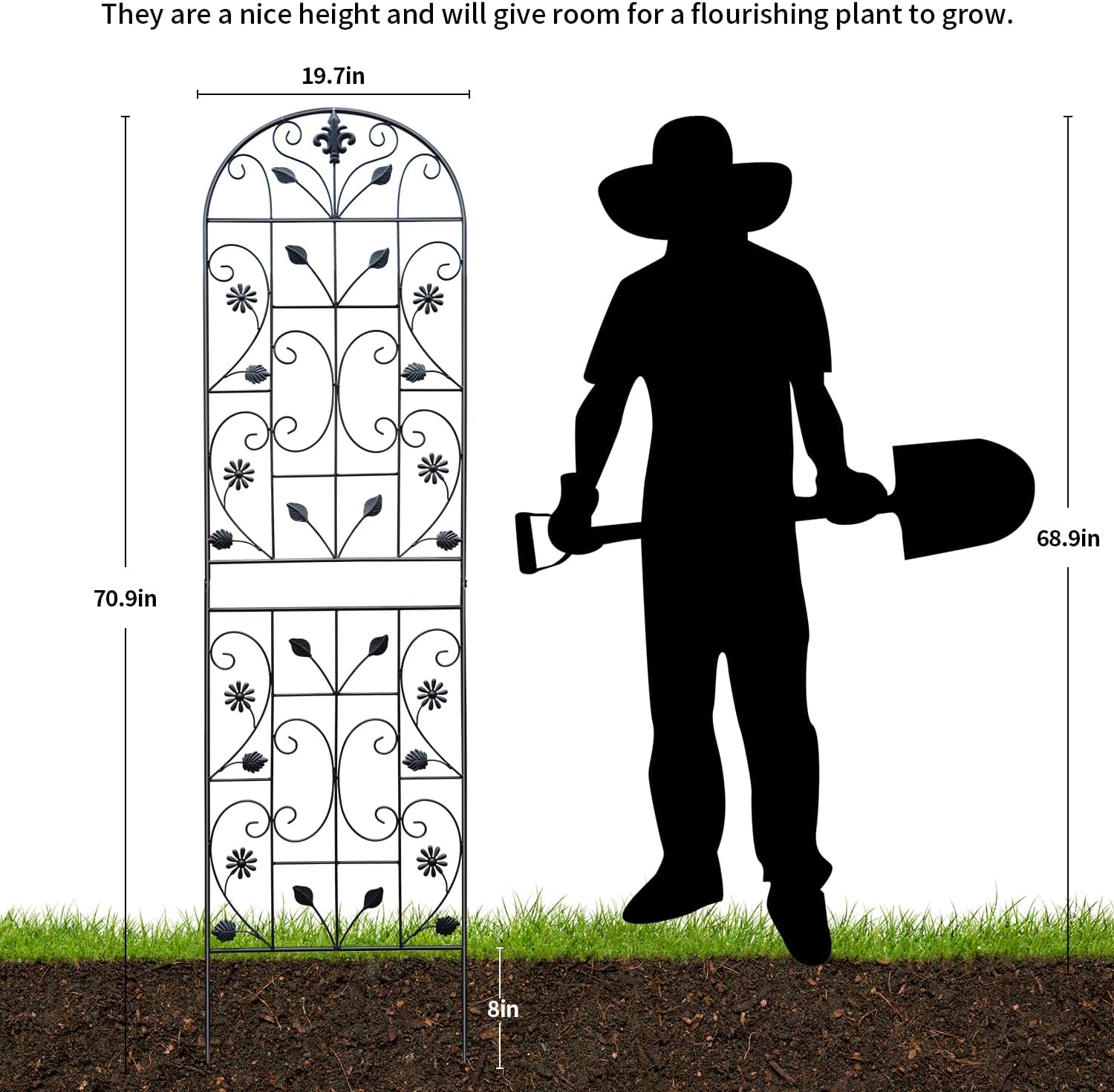 70.8" Metal Garden Trellis for Climbing Plants, 2 Pack Black | Rustproof steel lattice supports roses, clematis