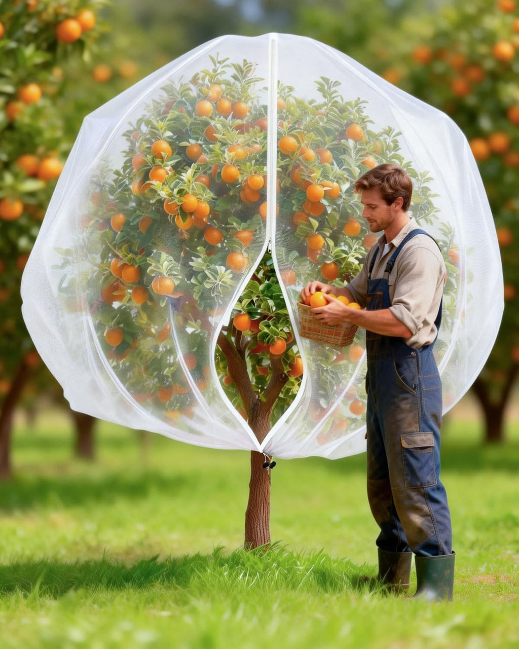 2 Packs 10x10FT Fruit Tree Netting with Zipper, 60-Mesh PE Pest Barrier | Fruit tree protection bag, Netting for