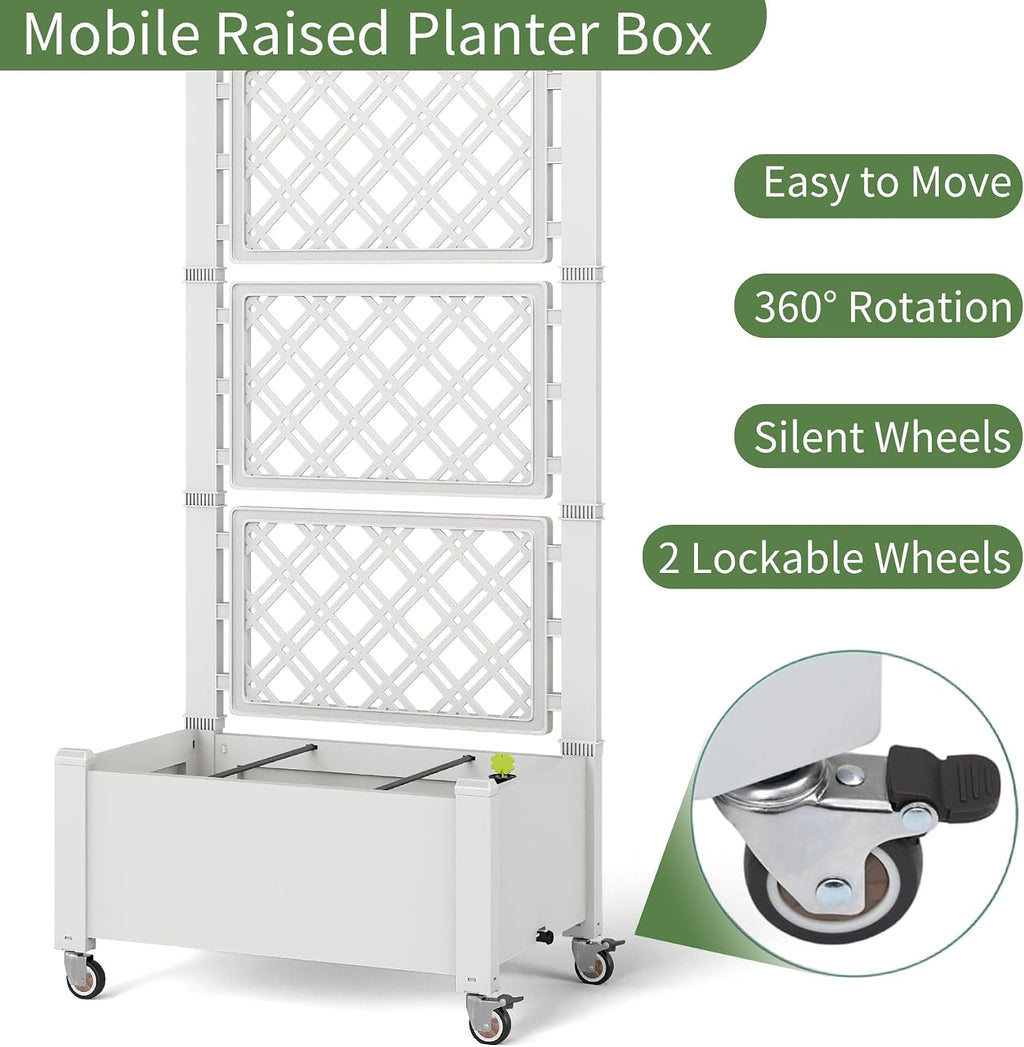 Miory 60" Raised Garden Bed with Trellis & Wheels, Vertical Gardening Planter Box with Water Level Indicator and
