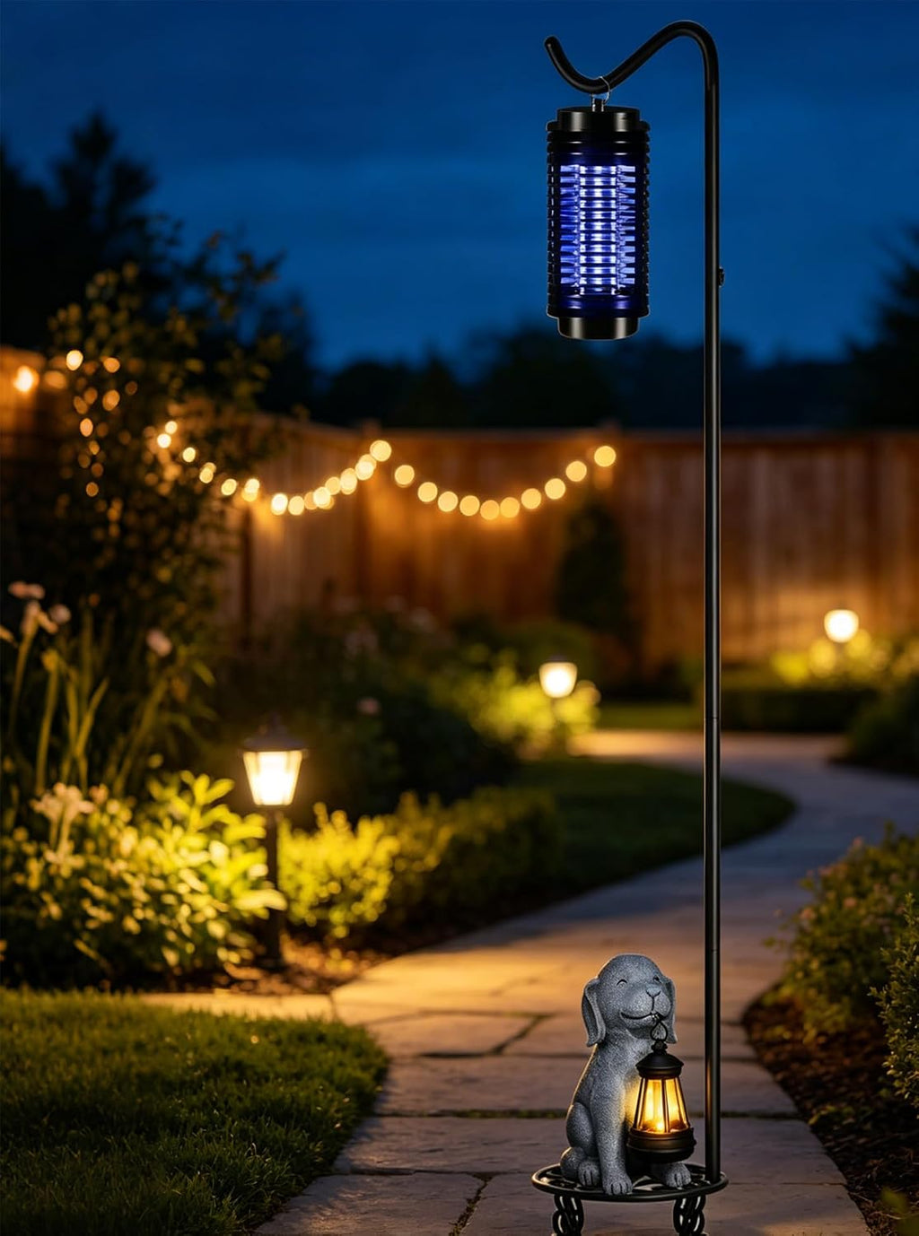75'' Tall Shepherd's Hook with Base Adjustable Height Indoor Outdoor | Heavy Duty Base,Stable Outdoor Garden Hook,For