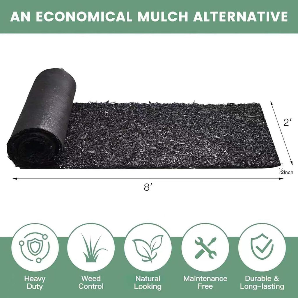 Sekcen Upgraded 2 Pack Rubber Mulch Roll Mat for Landscaping Recycled Rubber Walkway Black Permanent Mulch Pathway