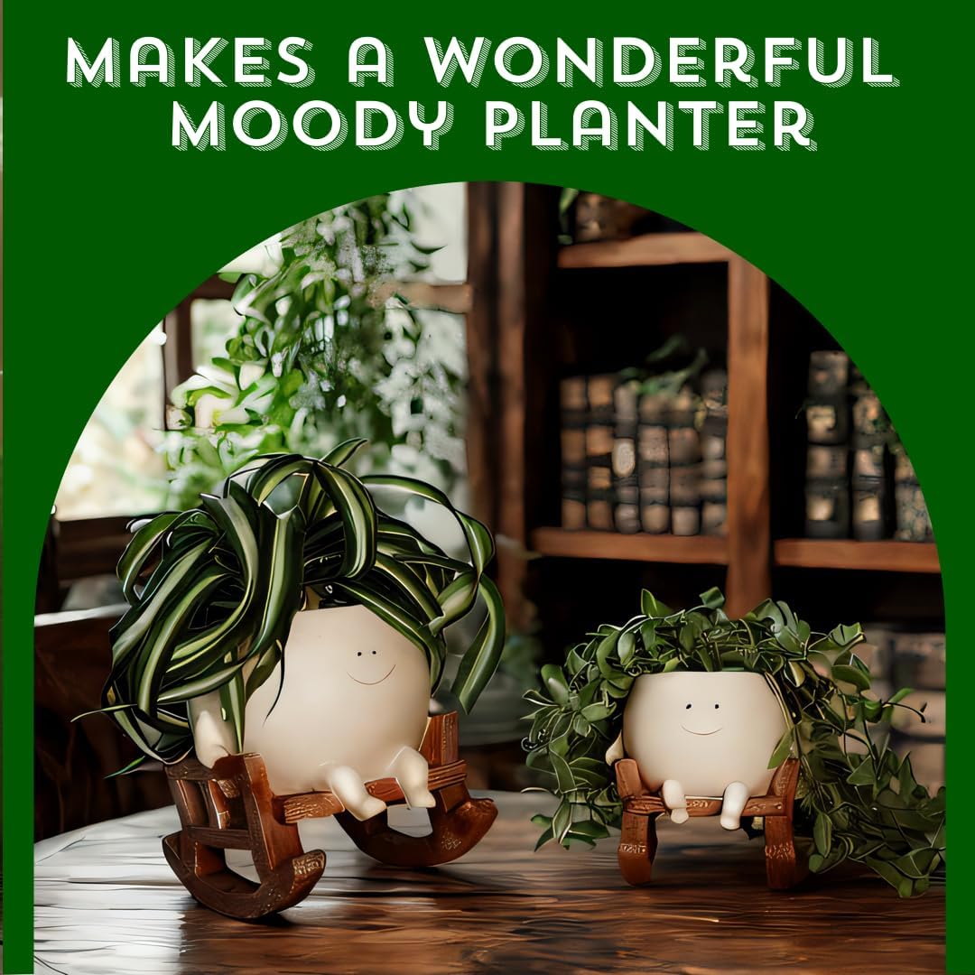 Large Smily Face Planter Pot Cute Smile Flower Planter for Indoor Outdoor, Resin Rocking Chair with Drainage Hole
