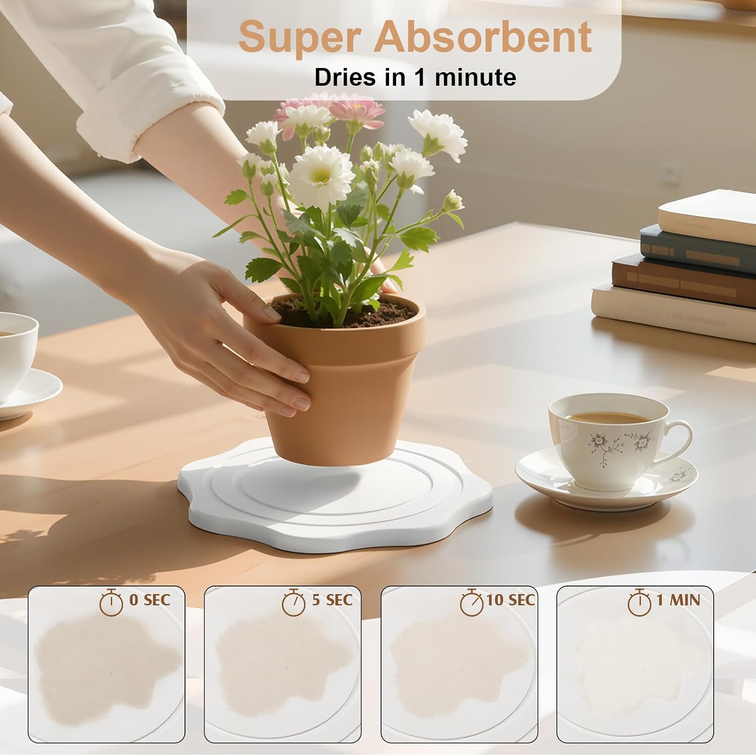 Gejoy 8 Pack Diatomaceous Earth Plant Saucers 4/6/8/10 Inch Stone Plant Tray Instant Dry Water Absorbent Diatomite