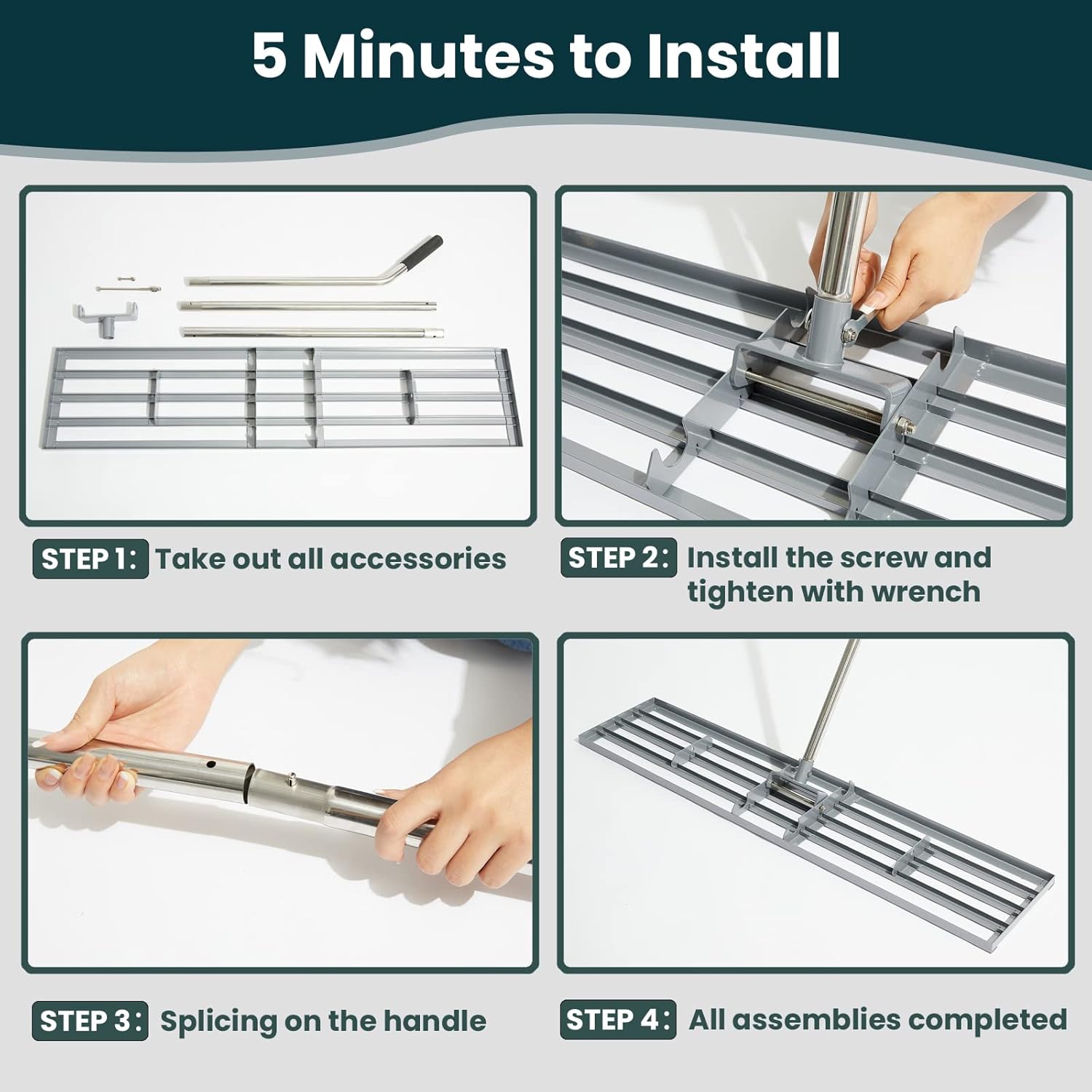 Lawn Leveling Rake 30x10 inch, (Professional-Grade) Lawn Leveler Tool with Stainless Steel Handle Rakes for Lawns Heavy