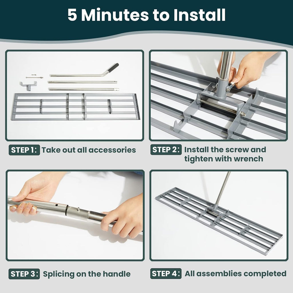 Lawn Leveling Rake 35x10 inch, (Professional-Grade) Lawn Leveler Tool with Stainless Steel Handle Rakes for Lawns Heavy