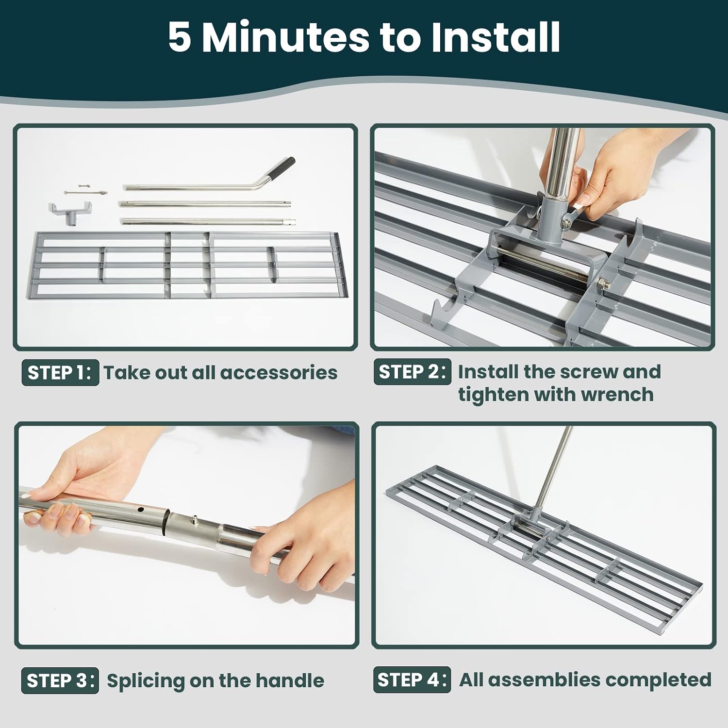 Lawn Leveling Rake 35x10 inch, (Professional-Grade) Lawn Leveler Tool with Stainless Steel Handle Rakes for Lawns Heavy